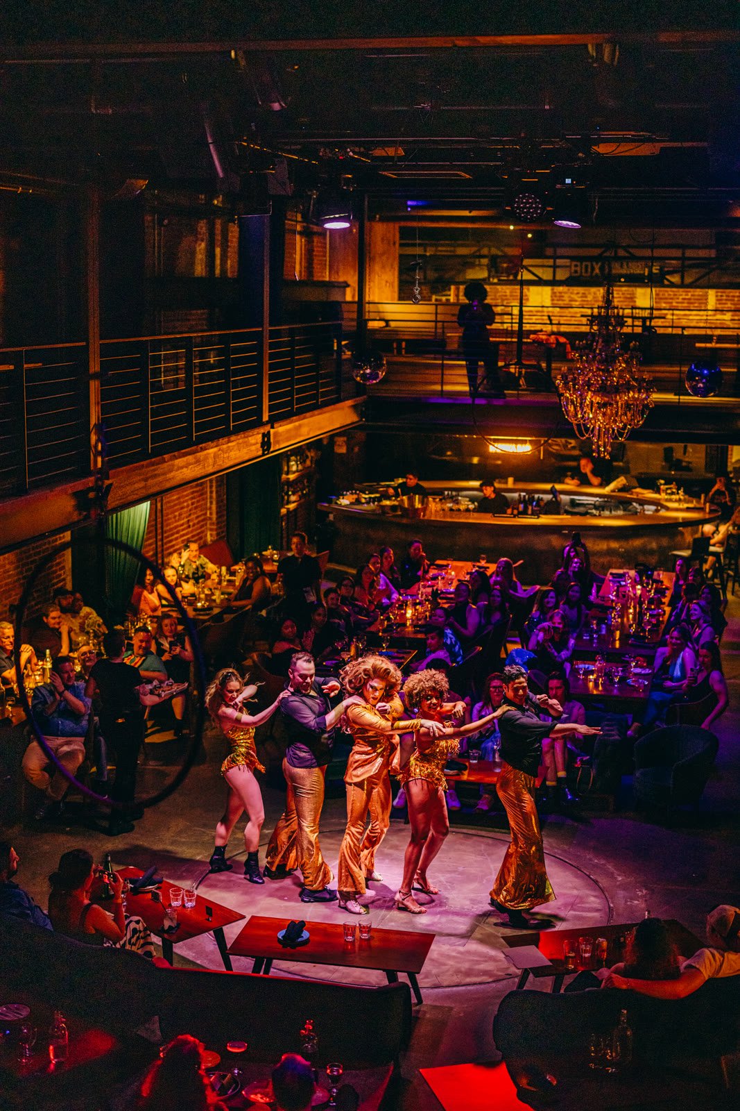 The balcony looking down over Fabrika&rsquo;s floor during a show